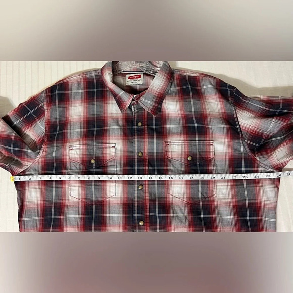 Wrangler Slim Fit Stretch Plaid Pearl Snap Shirt. Red Blue White XXL 2XL R1 - Picture 10 of 15